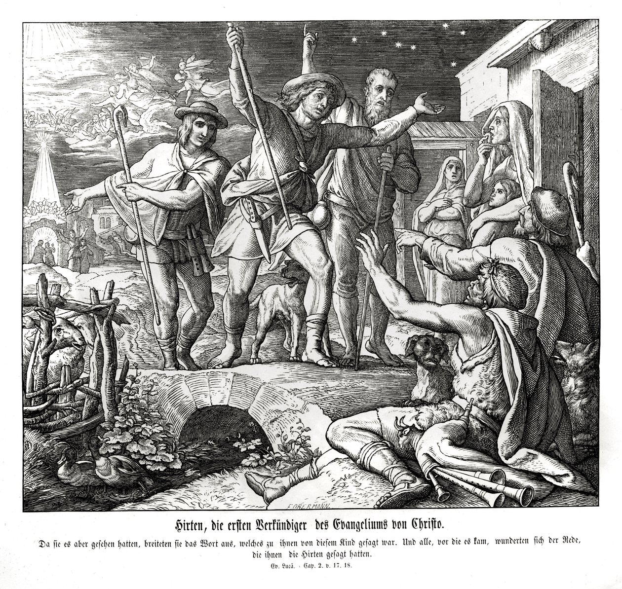 I pastori diffondono il vangelo, Vangelo di Luca da Julius Schnorr von Carolsfeld