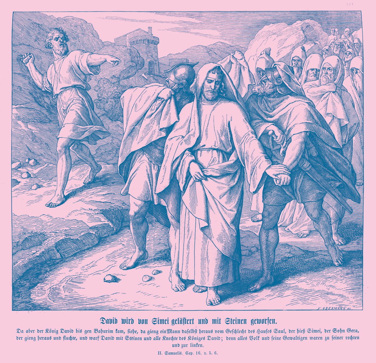 Simei maledice e lancia pietre a Davide, 2 Samuele da Julius Schnorr von Carolsfeld
