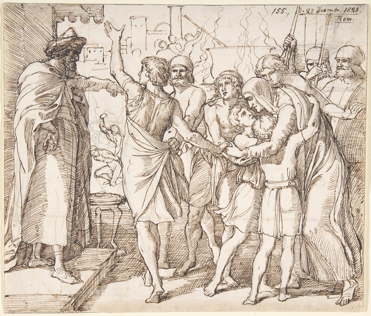 Il martirio dei sette fratelli; verso: schizzo di due uomini che lottano (?) da Julius Schnorr von Carolsfeld