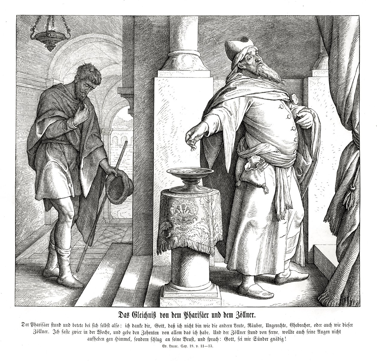Il fariseo e il pubblicano, Vangelo di Luca da Julius Schnorr von Carolsfeld
