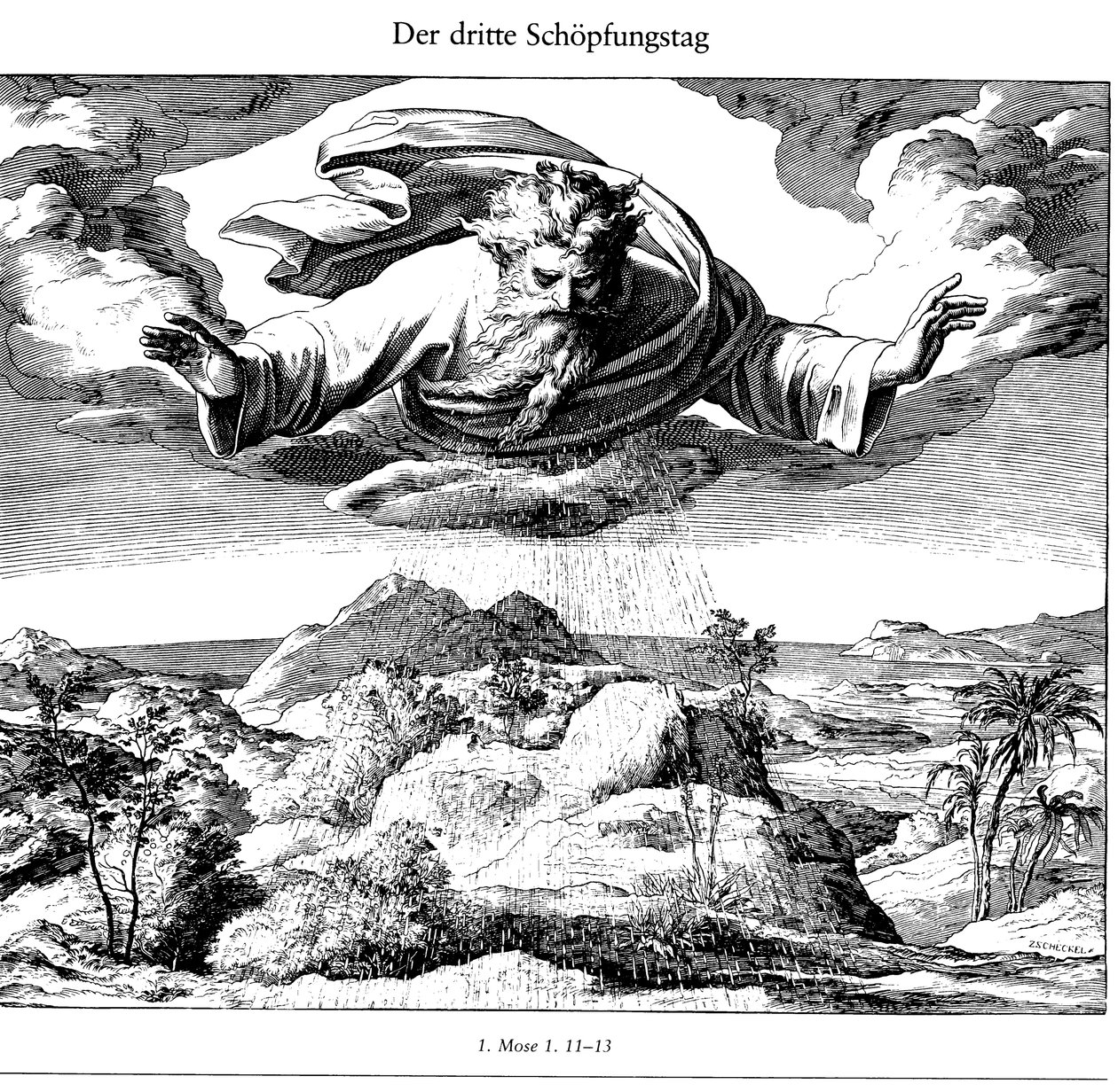 Il terzo giorno della creazione da Die Bibel in Bildern, 1852-1860 da Julius Schnorr von Carolsfeld