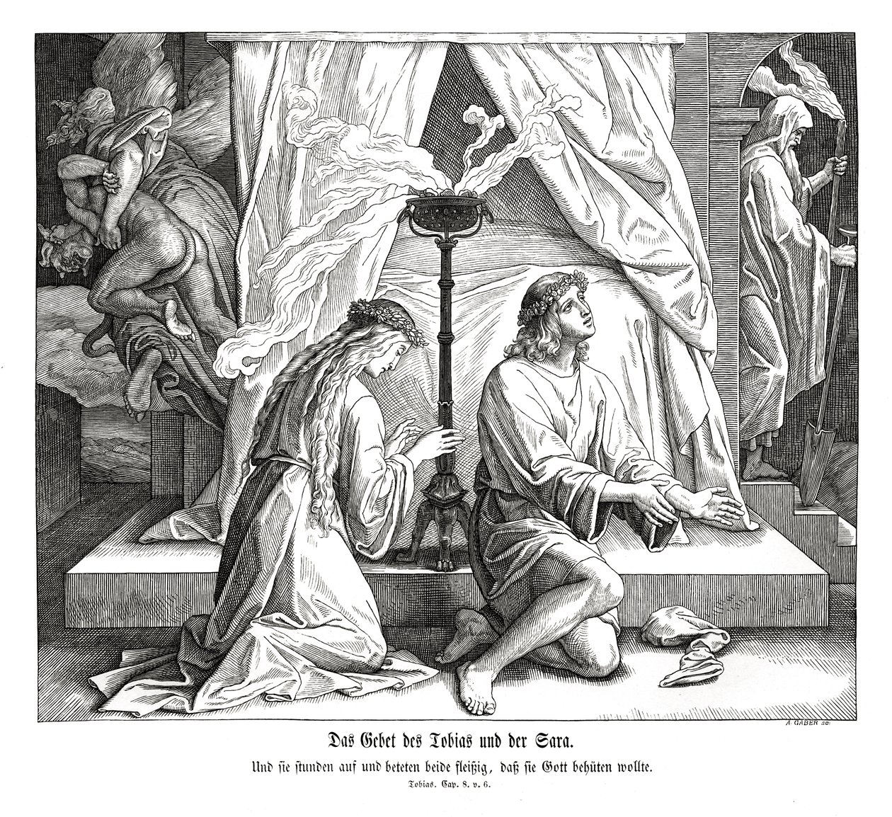 La preghiera di Tobia e Sara, Libro di Tobia da Julius Schnorr von Carolsfeld