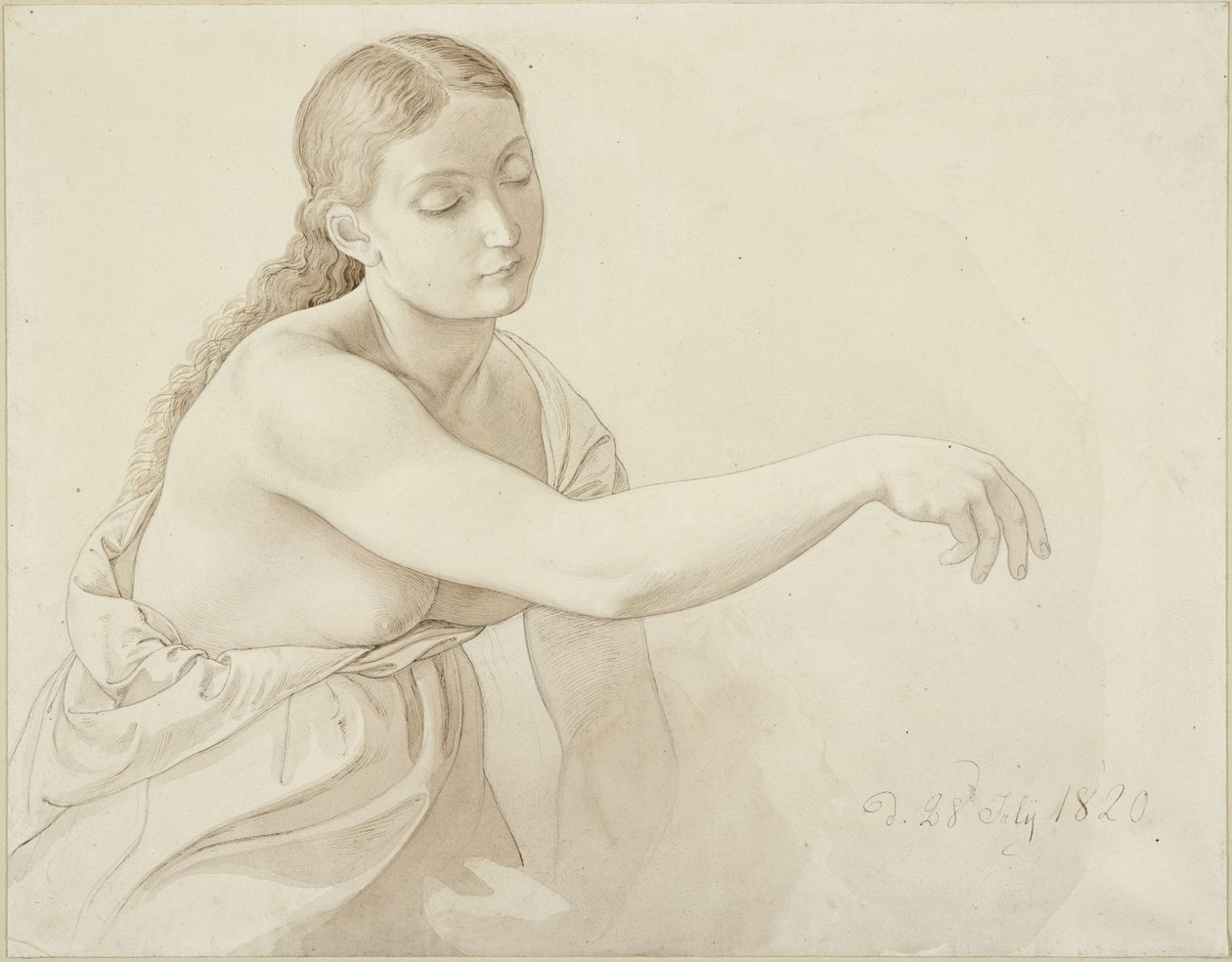 Figura femminile a mezza figura con capelli sciolti da Julius Schnorr von Carolsfeld