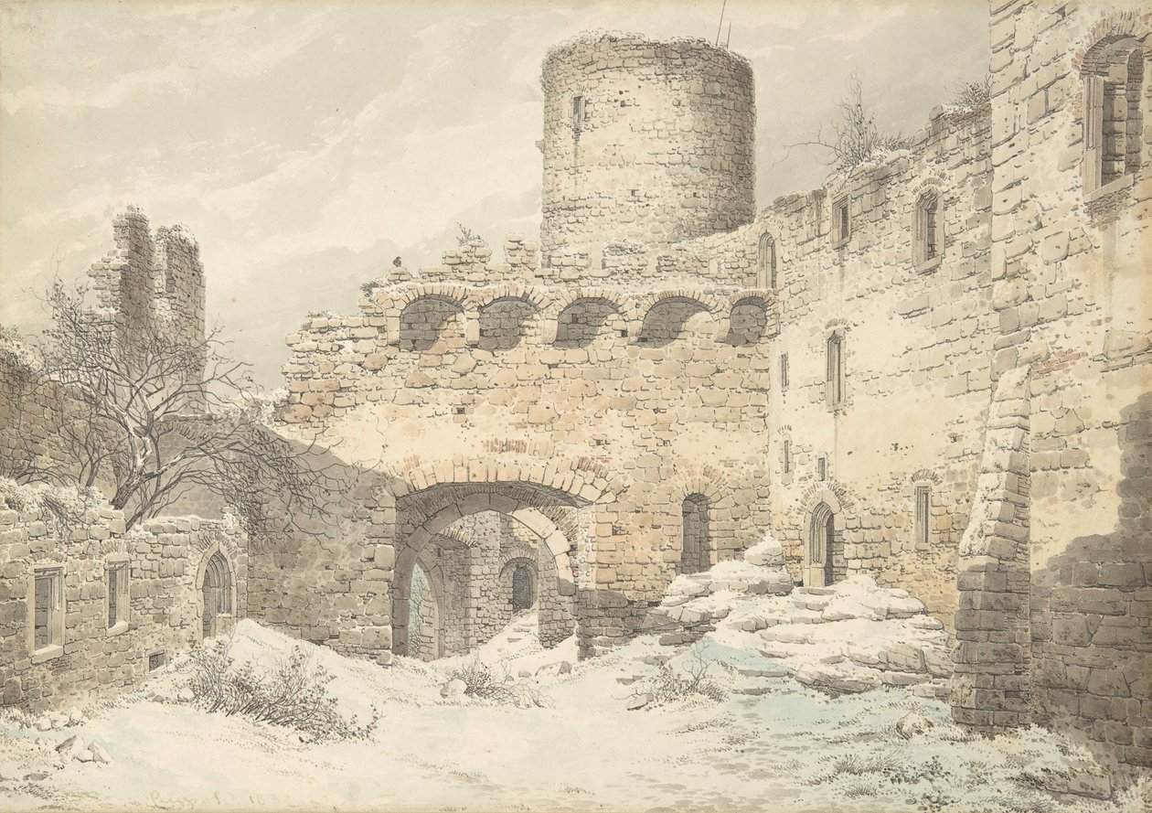 Vista Invernale del Cortile di un Castello Medievale in Rovina, 1832 da Julius von Leypold