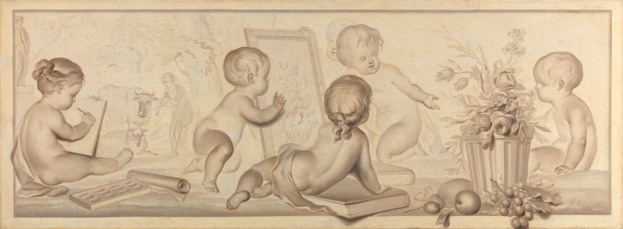 Sei putti con fiori e frutta e attributi dell