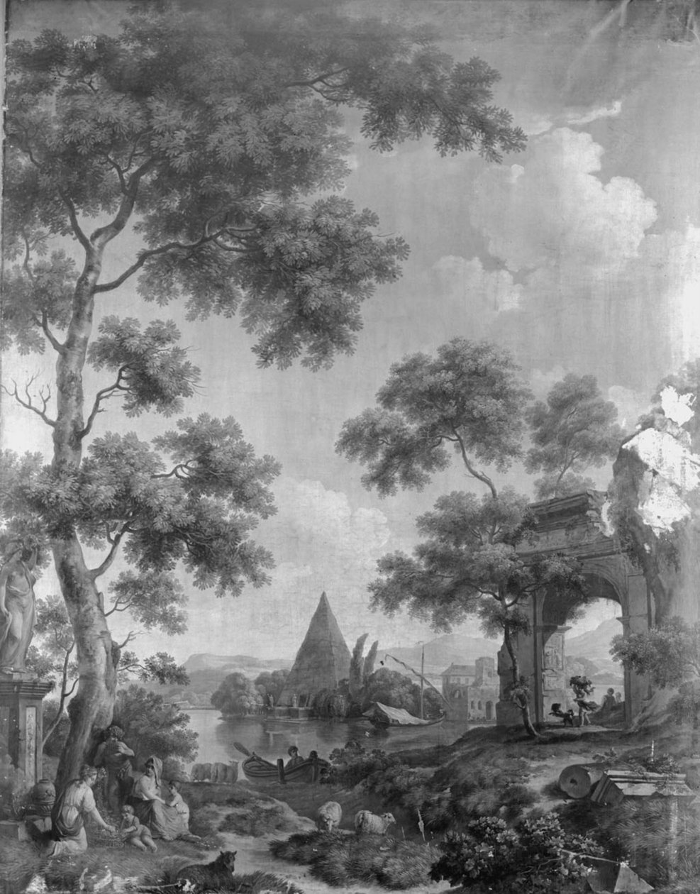 Parato murale con paesaggio arcadico, appartenente alla sala di Herengracht 40 da Jurriaan Andriessen
