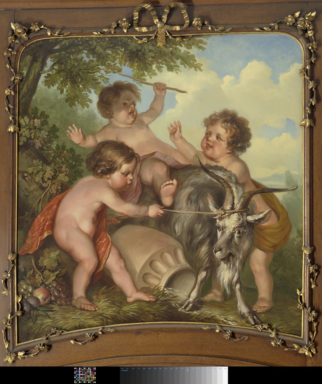 Tre bambini che giocano con una capra da Jurriaan Andriessen
