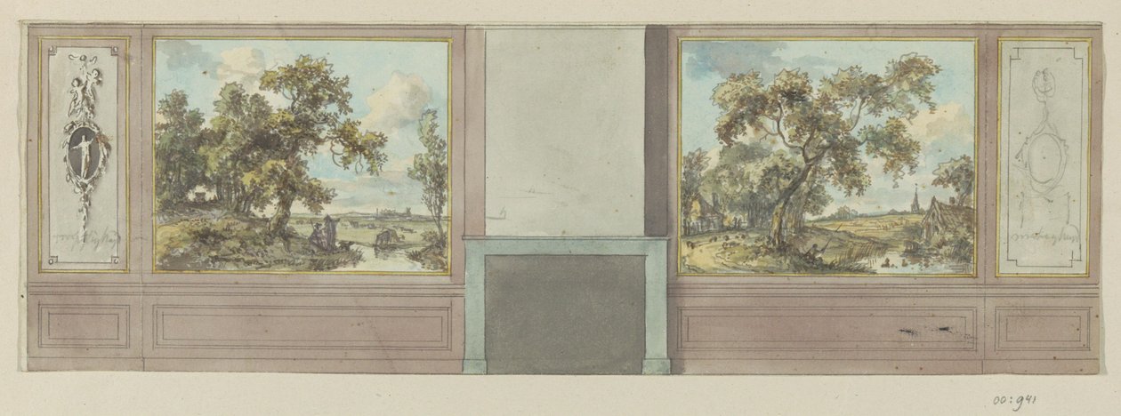Disegno progettuale per una parete di una stanza con camino da Jurriaan Andriessen