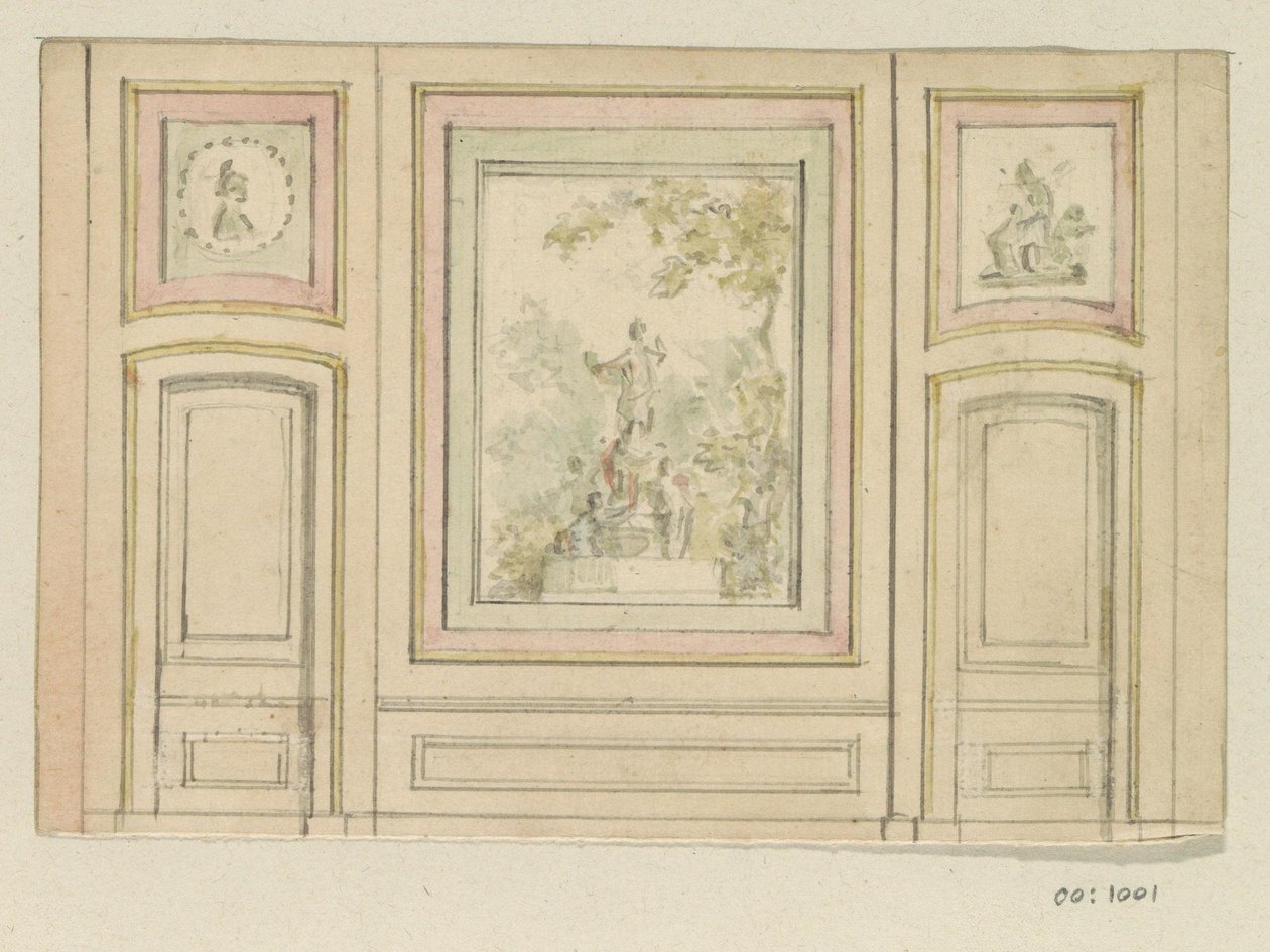 Disegno progettuale per una parete di una stanza con due porte da Jurriaan Andriessen