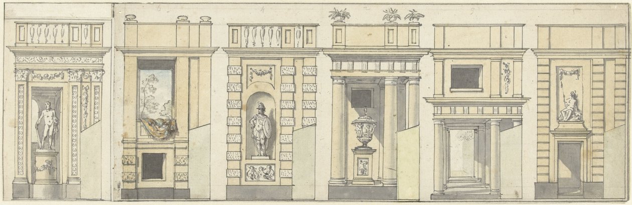 Sei disegni per una parete decorativa da Jurriaan Andriessen