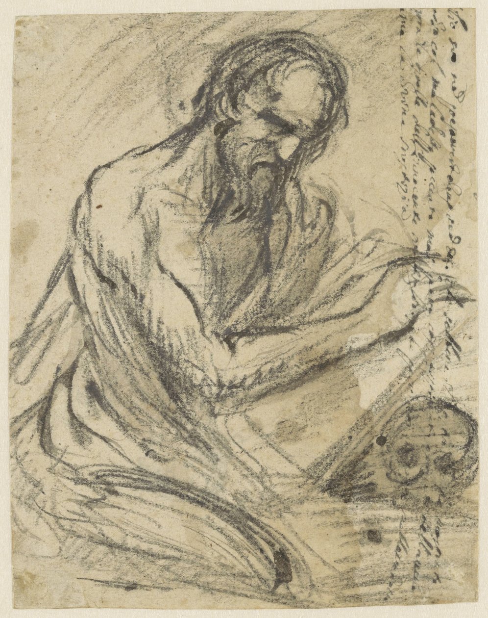 San Girolamo, scrivendo in un libro che tiene sopra un teschio da Jusepe de Ribera