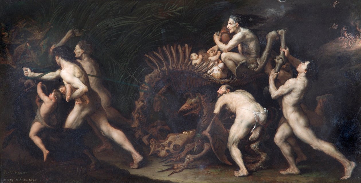 La Carcasse: una strega disegnata sullo scheletro di un mostro da Jusepe de Ribera