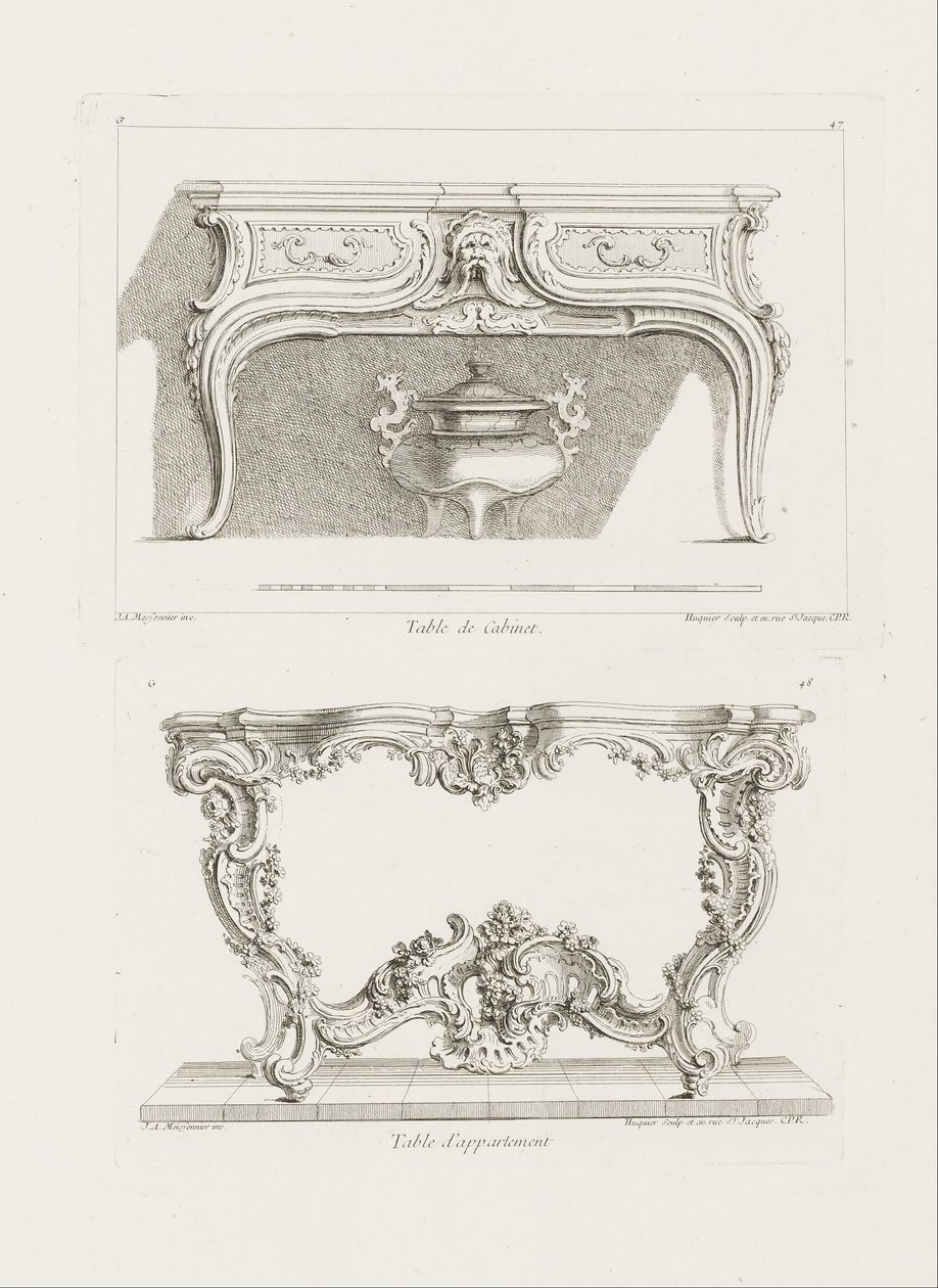 Tavolo da Studio, 6ª Tavola (Studio per un Tavolo), tav. 47 in Oeuvre de Juste-Aurèle Meissonnier da Juste Aurèle Meissonnier