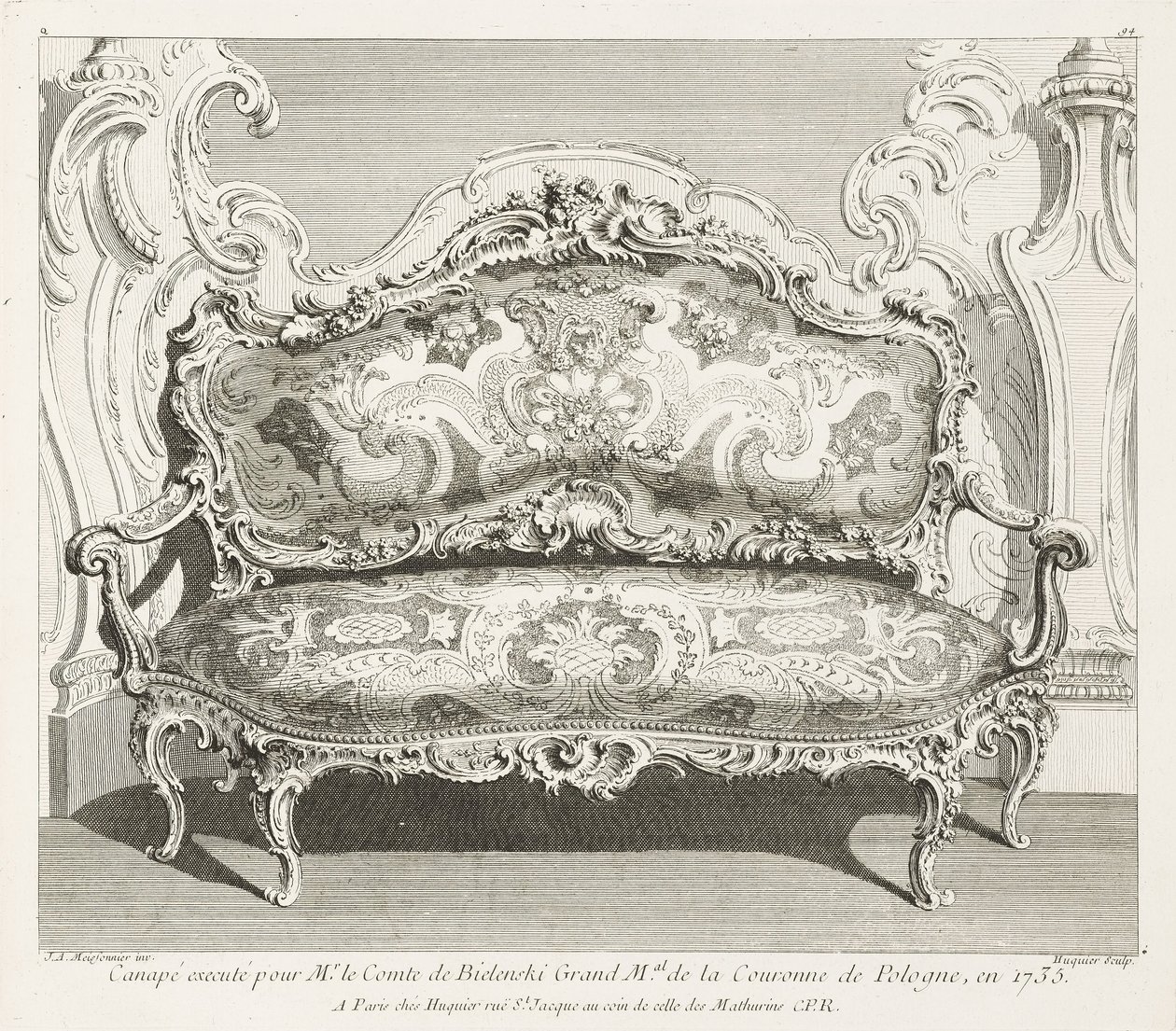 Divano eseguito per il conte di Bielinski Gran M.llo della Corona di Polonia nel 1735; Divano eseguito per il conte di Bielinski nel 1735, 4a lastra da Juste Aurèle Meissonnier