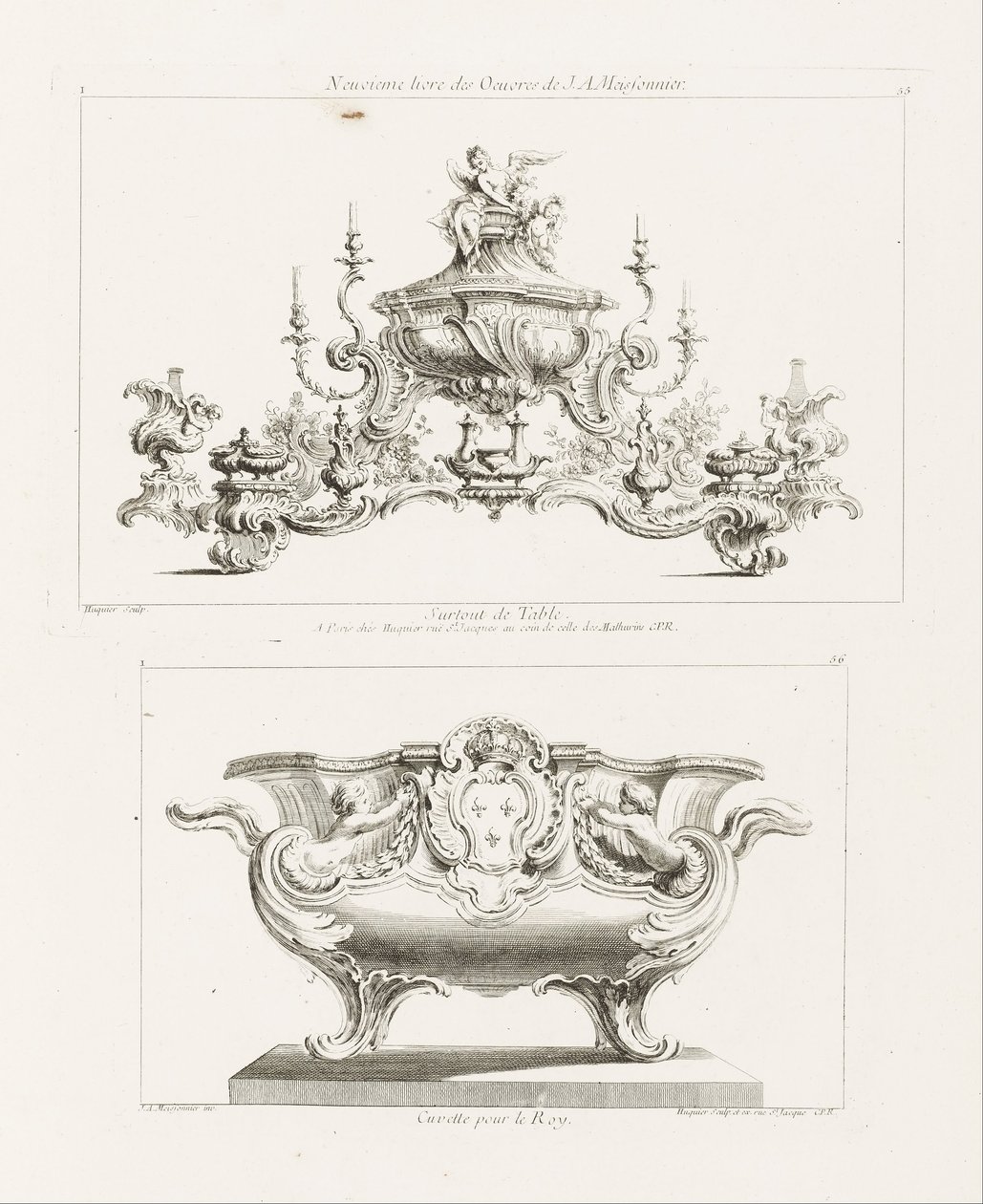 Neuvième Livre des Oeuvres de J.A. Meissonnier, Surtout de Table (Nona serie di opere di J.A. Meissonnier) da Juste Aurèle Meissonnier