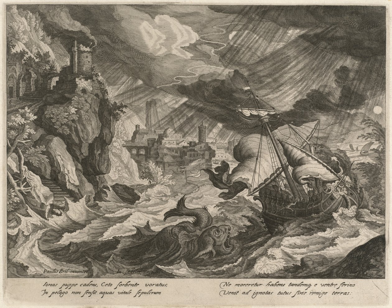 Giona gettato nel mare in tempesta da Justus Sadeler after Paul Bril