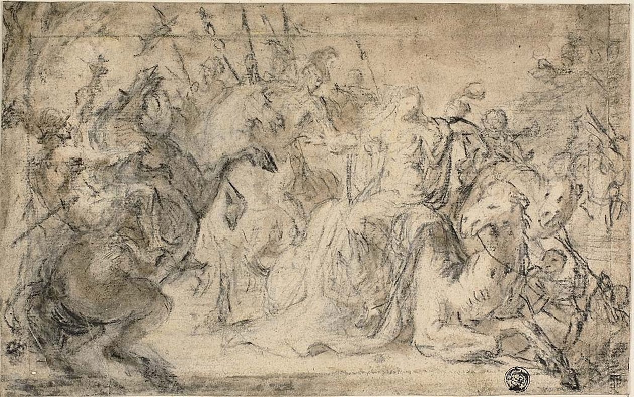 Zenobia circondata da soldati a cavallo da Justus van Egmont
