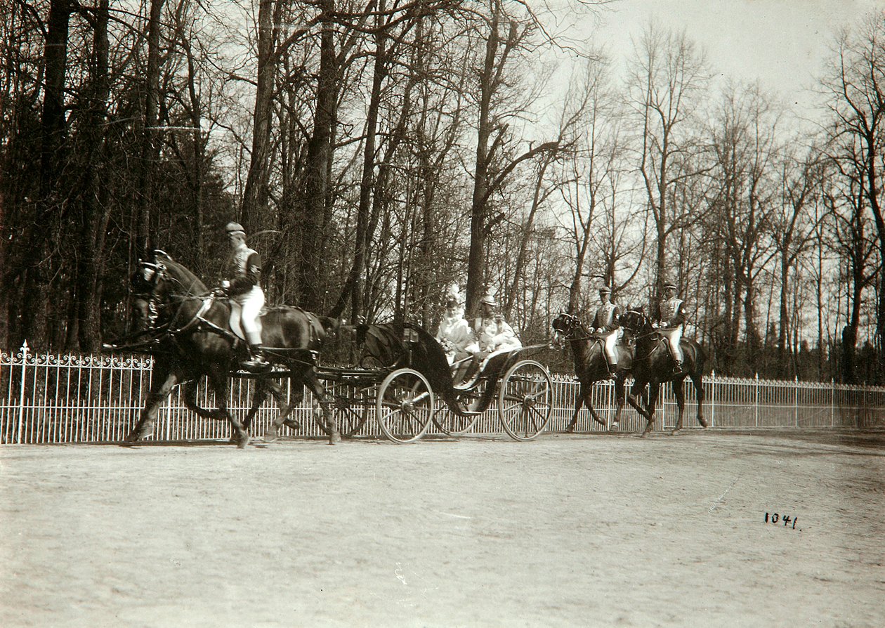 Zar Nicola II e Zarina Alessandra Fëdorovna di Russia in una carrozza, inizio XX secolo da K. von Hahn