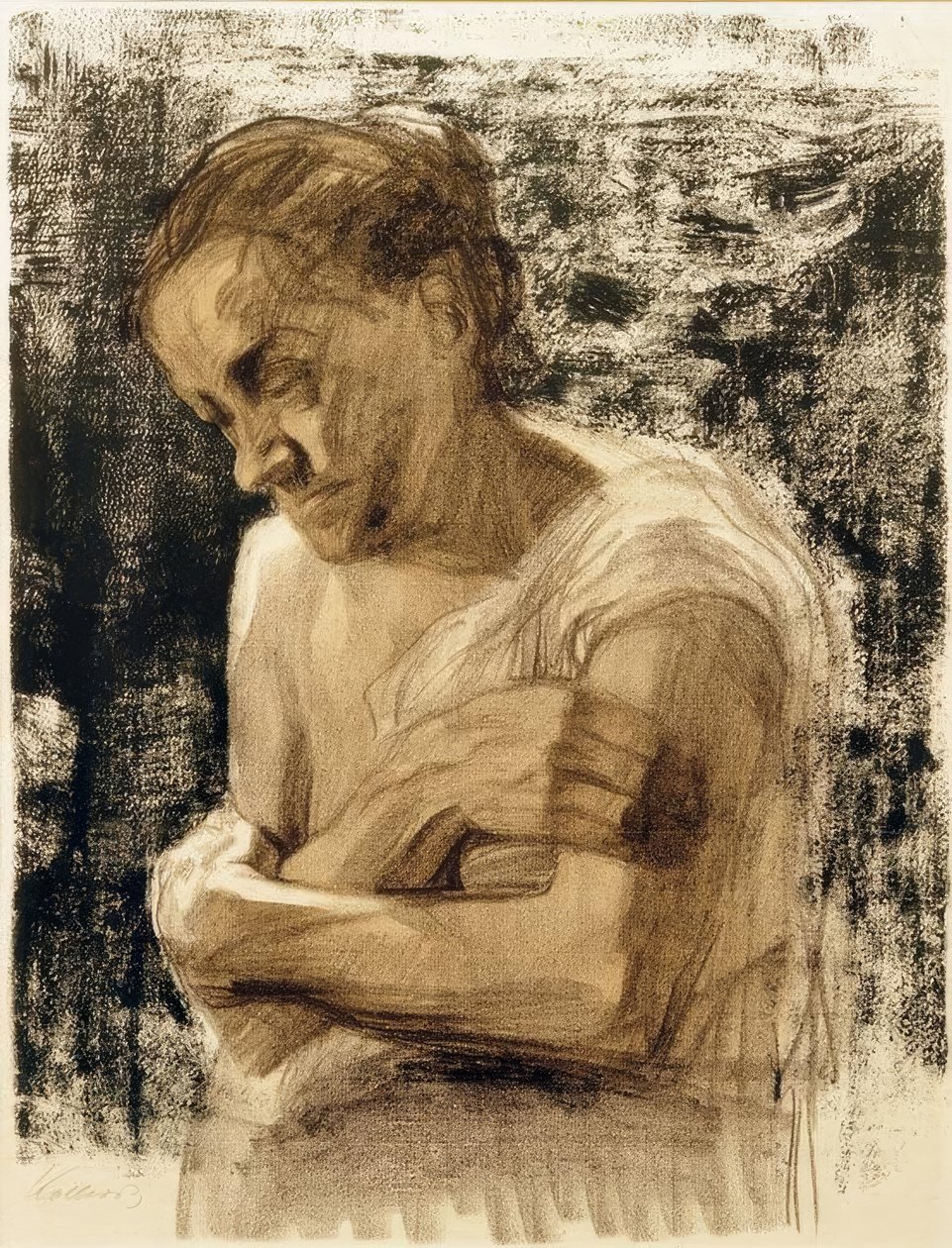 Mezza figura di una donna con le braccia incrociate da Käthe Kollwitz