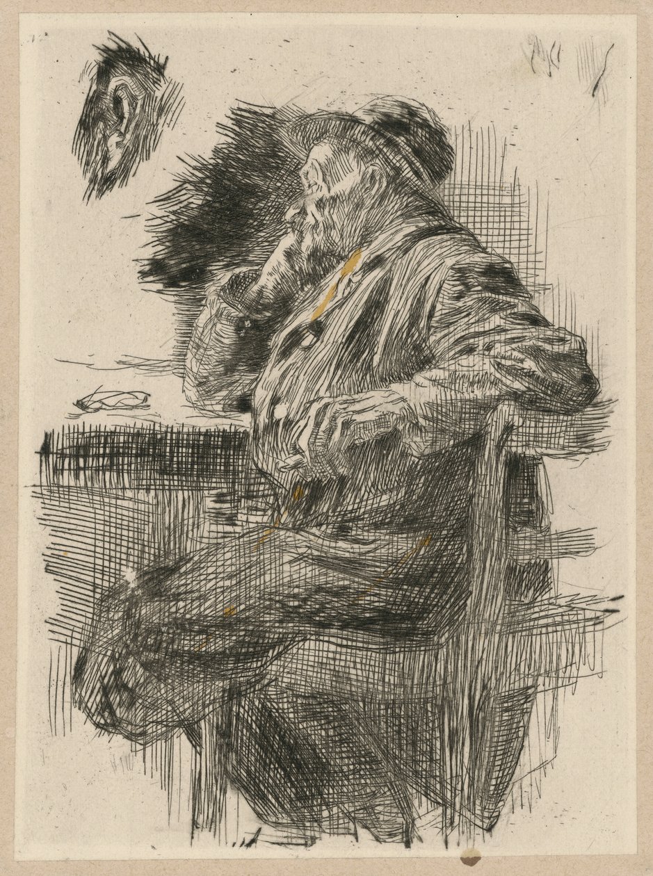 Uomo seduto a tavola da Käthe Kollwitz