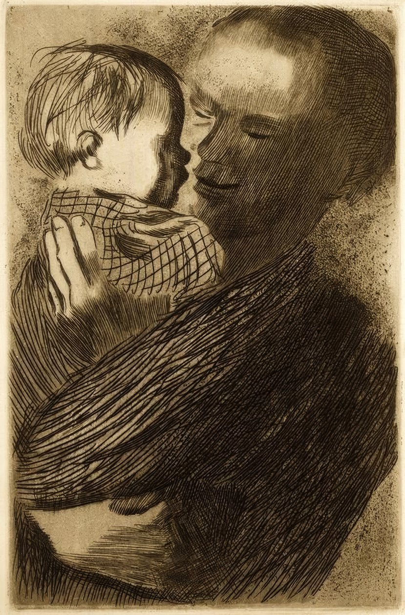 Madre con bambino in braccio da Käthe Kollwitz