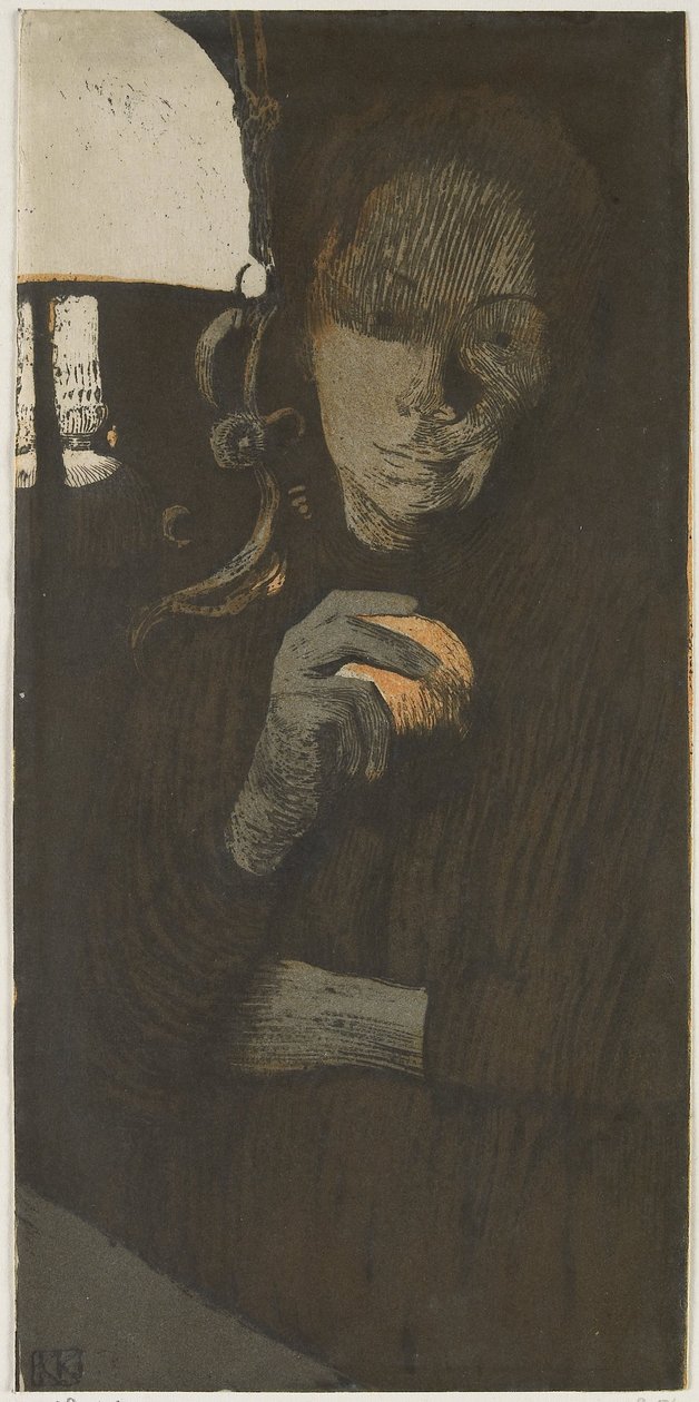 Ritratto di una donna sconosciuta con arancia vicino a una lampada da Käthe Kollwitz