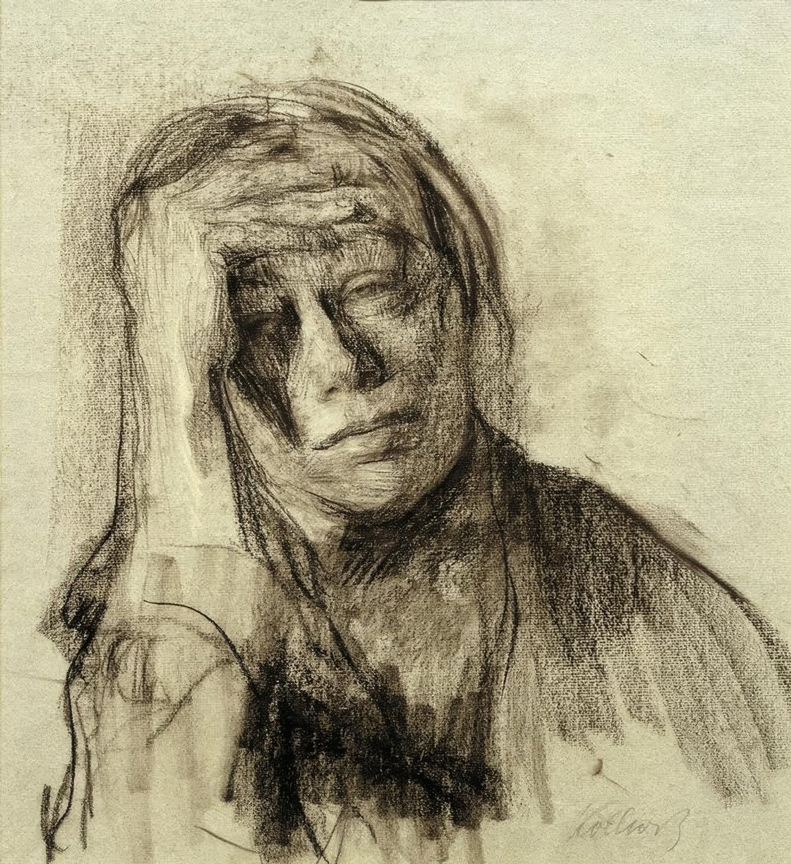 Autoritratto con il braccio destro appoggiato, la mano sulla fronte da Käthe Kollwitz