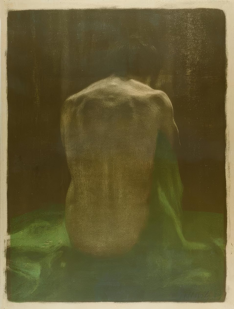 Nudo femminile di schiena su stoffa verde da Käthe Kollwitz