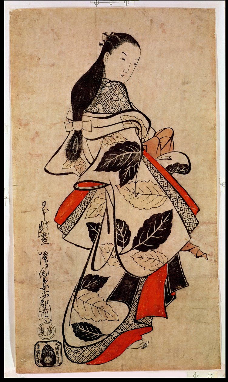 Cortigiana in piedi, pub. 1710 da Kaigetsudo Anchi
