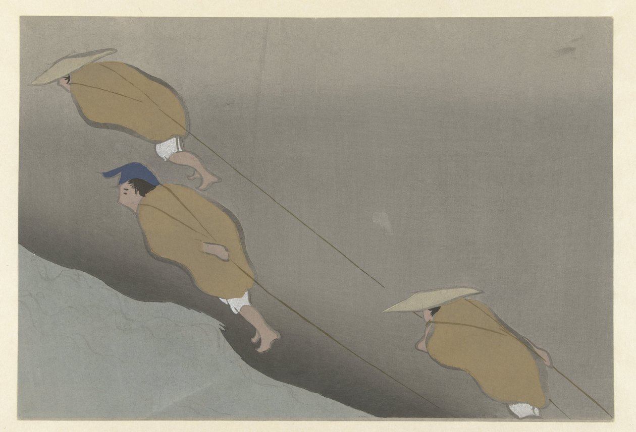 Tirare una barca (Momoyogusa) da Kamisaka Sekka