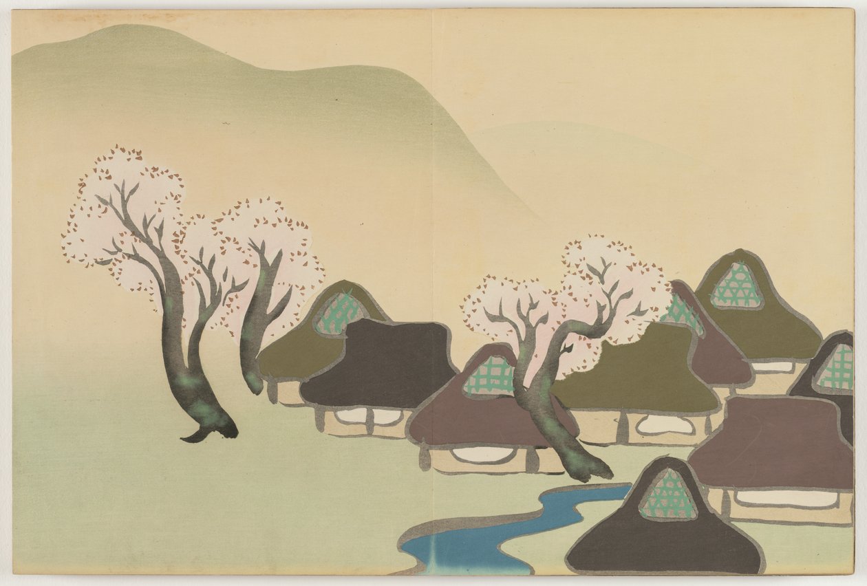 Fiori di Cento Mondi (Momoyogusa): Villaggio Agricolo in Primavera (Harudenka) da Kamisaka Sekka