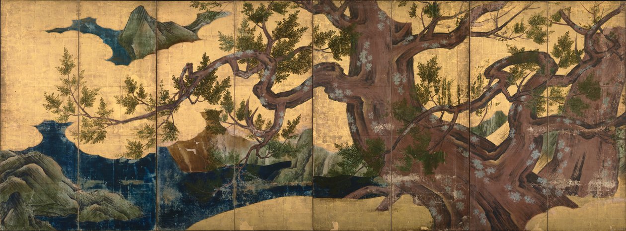 paravento pieghevole raffigurante un cipresso da Kano Eitoku