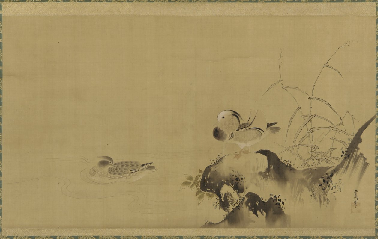 Anatre mandarine in un paesaggio, periodo Edo, metà XVII-inizio XVIII secolo da Kano Tsunenobu