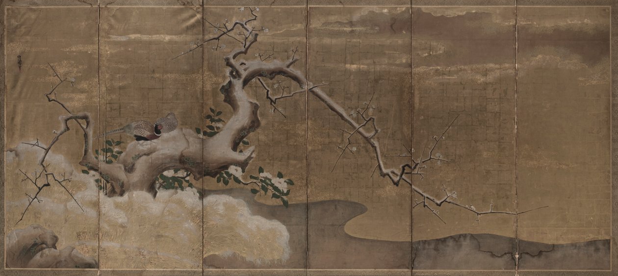 Scena Invernale con Alberi di Prugne e Fagiani (Uccelli a Destra) da Kano Naonobu