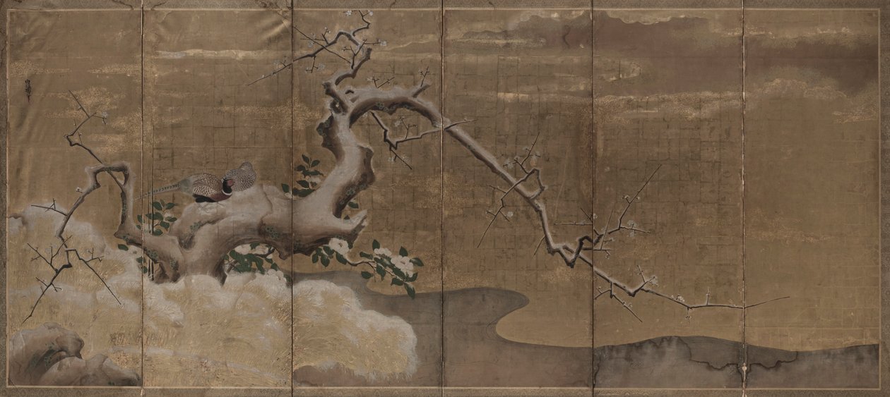 Scena invernale con alberi di prugne e fagiani, inizio 1600 da Kano Naonobu