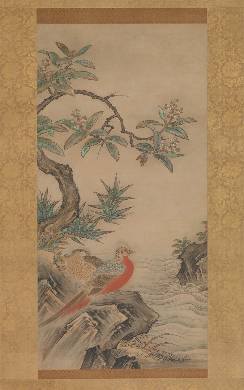 Fagiani tra gli alberi: fiori delle quattro stagioni, probabilmente anni 1560 da Kano Shoei