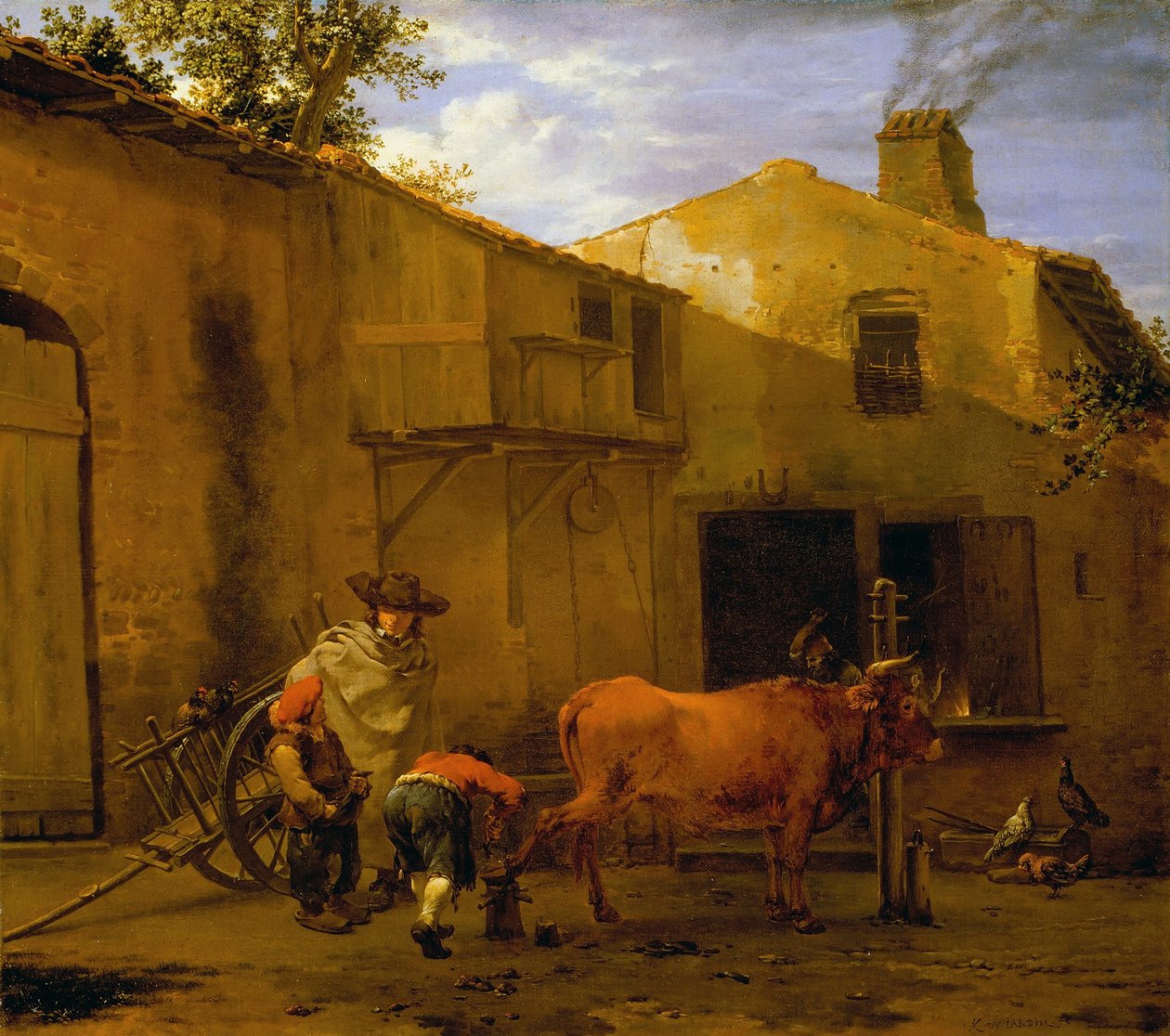 Un fabbro che ferra un bue da Karel Du Jardin