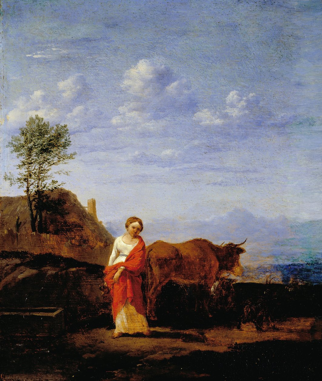 Una donna con mucche su una strada da Karel Du Jardin