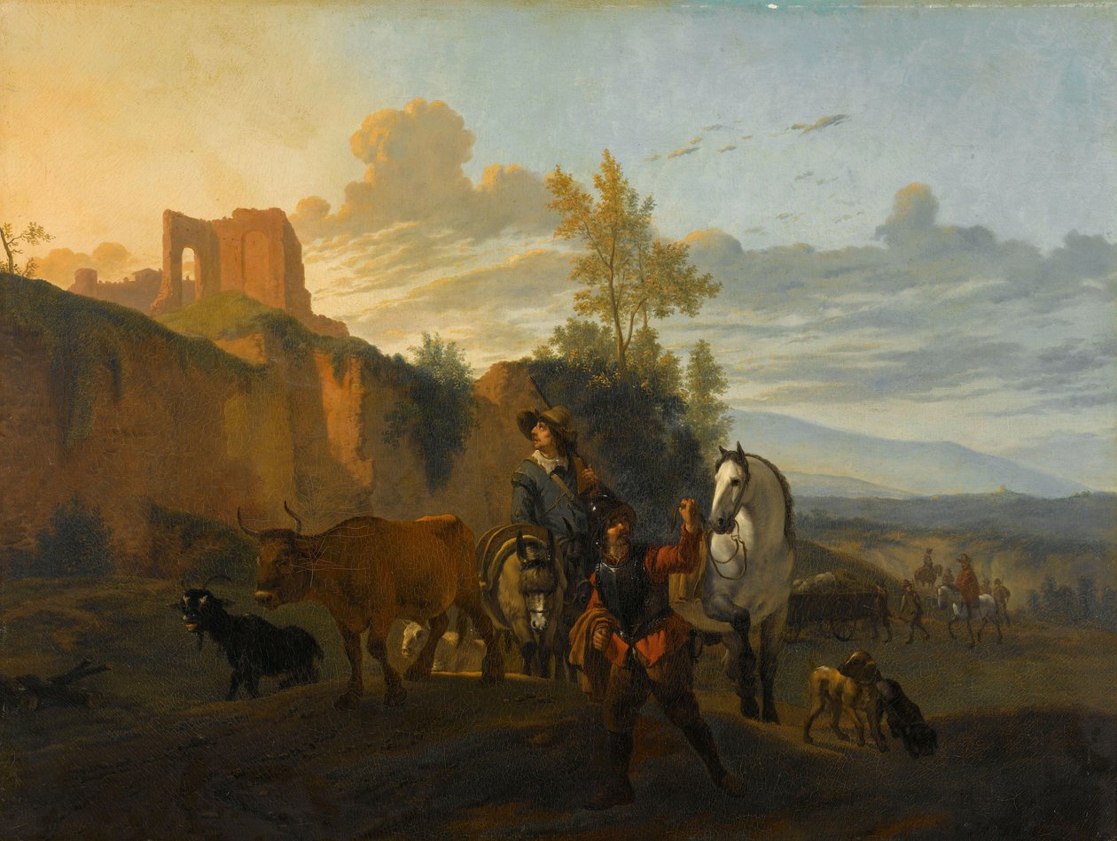 Paesaggio italiano con soldati da Karel (after) Dujardin