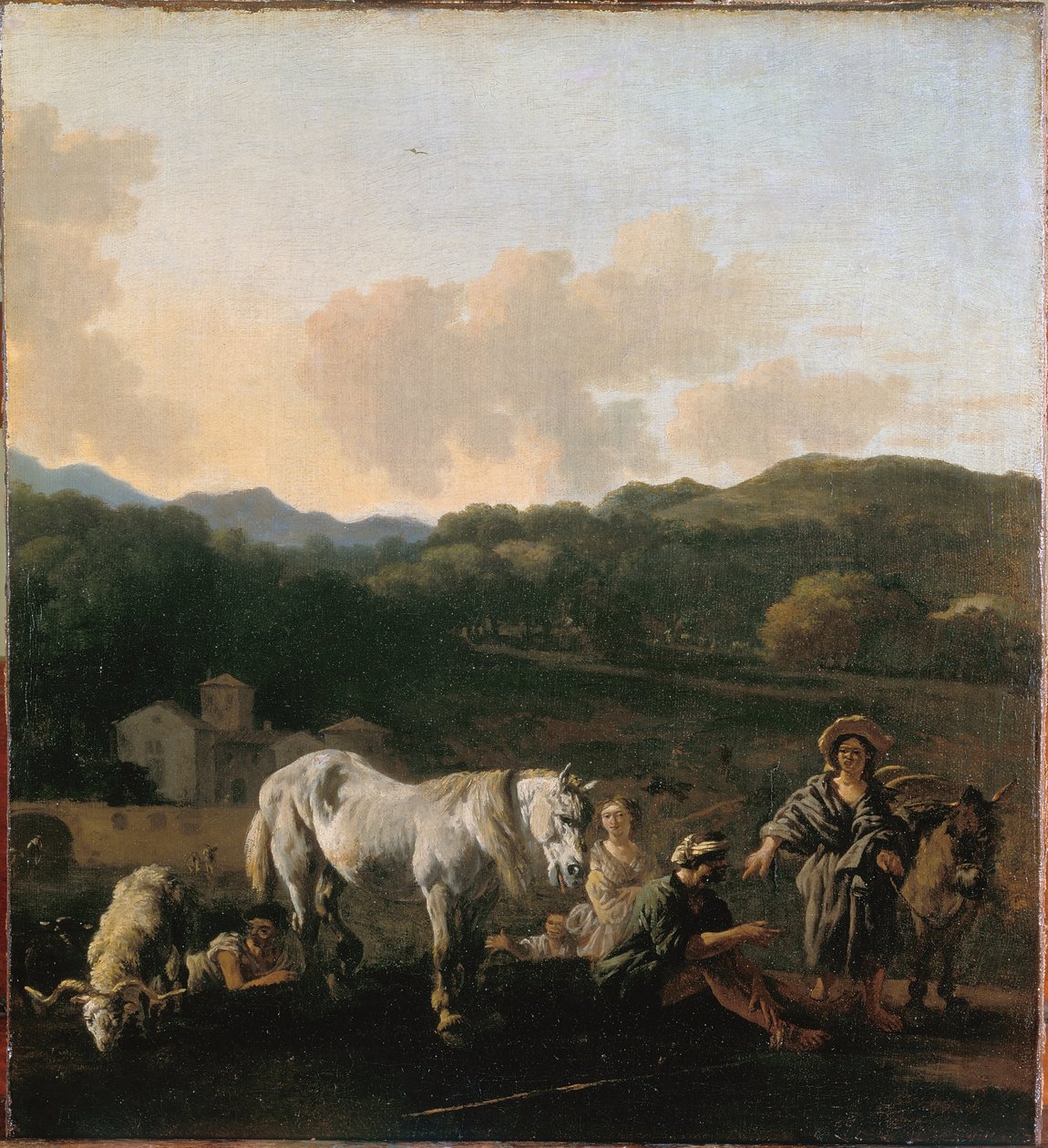 Contadini e cavallo bianco da Karel Dujardin
