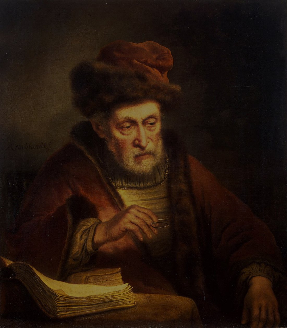 Vecchio che tiene un paio di occhiali da Karel van der Pluym