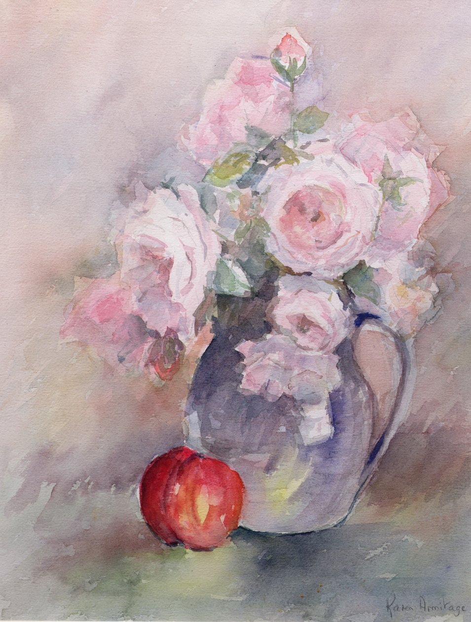 Rose rosa in una brocca blu, 1994 da Karen Armitage