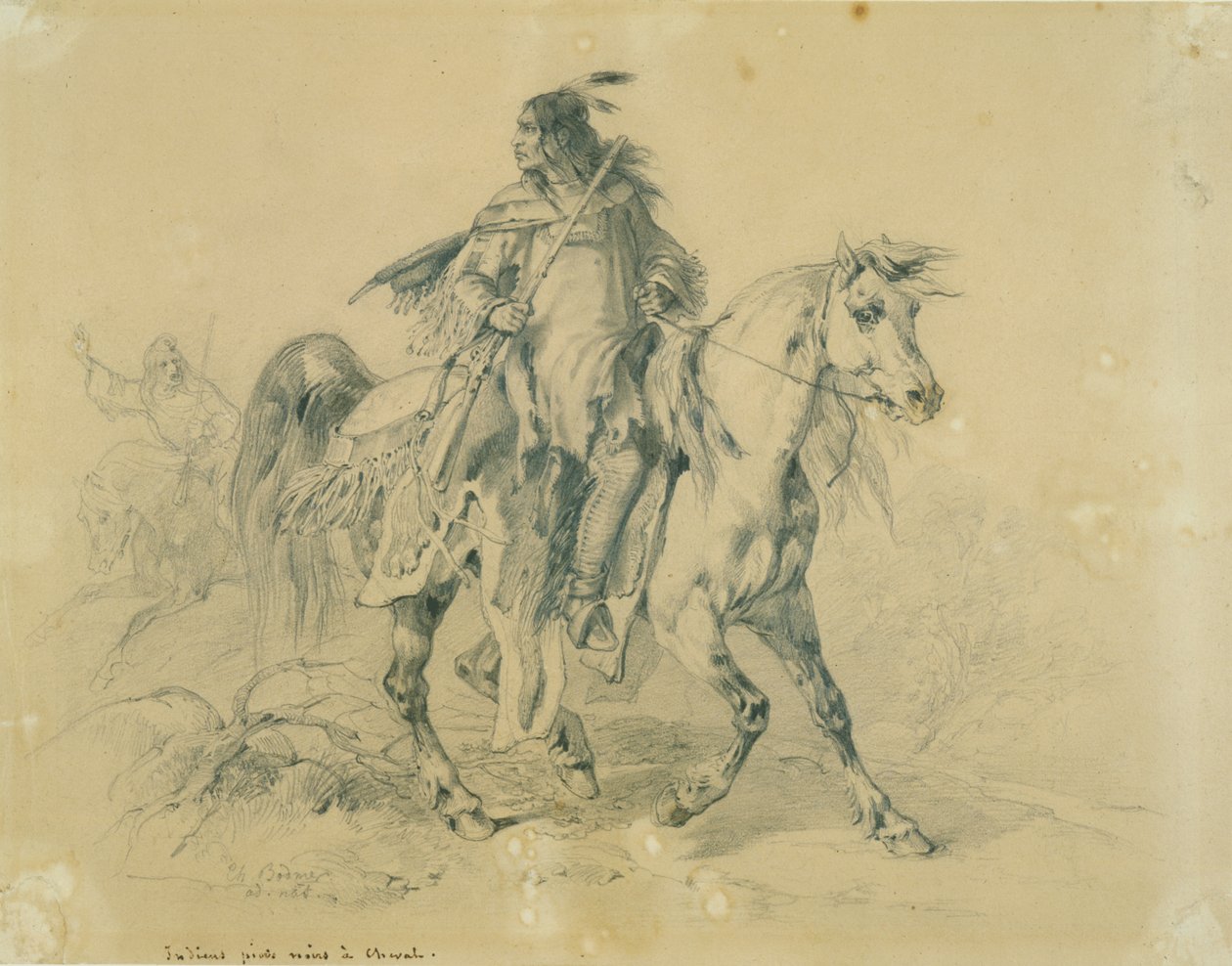 Guerriero Blackfeet a cavallo, c.1833-43 da Karl Bodmer