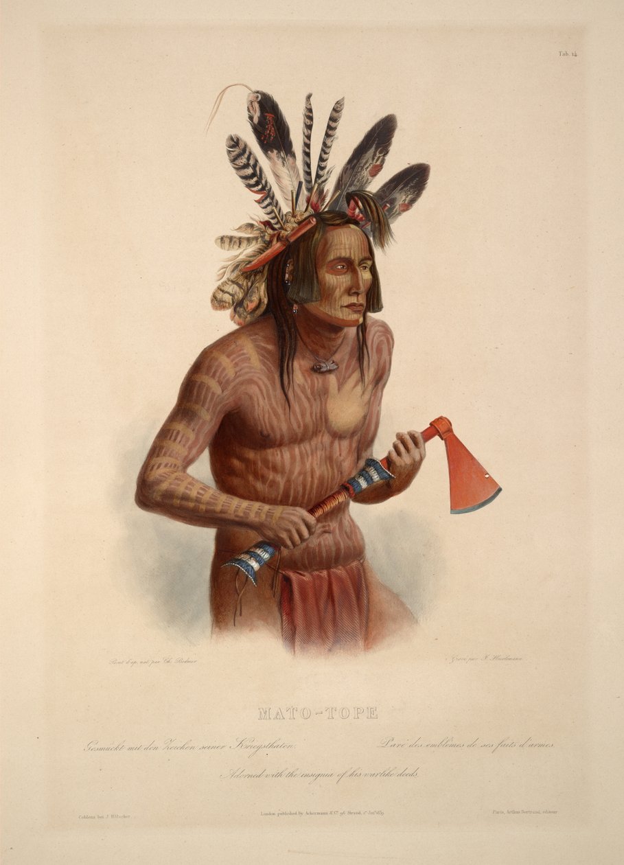 Mato-Tope adornato con le insegne delle sue gesta belliche da Karl Bodmer