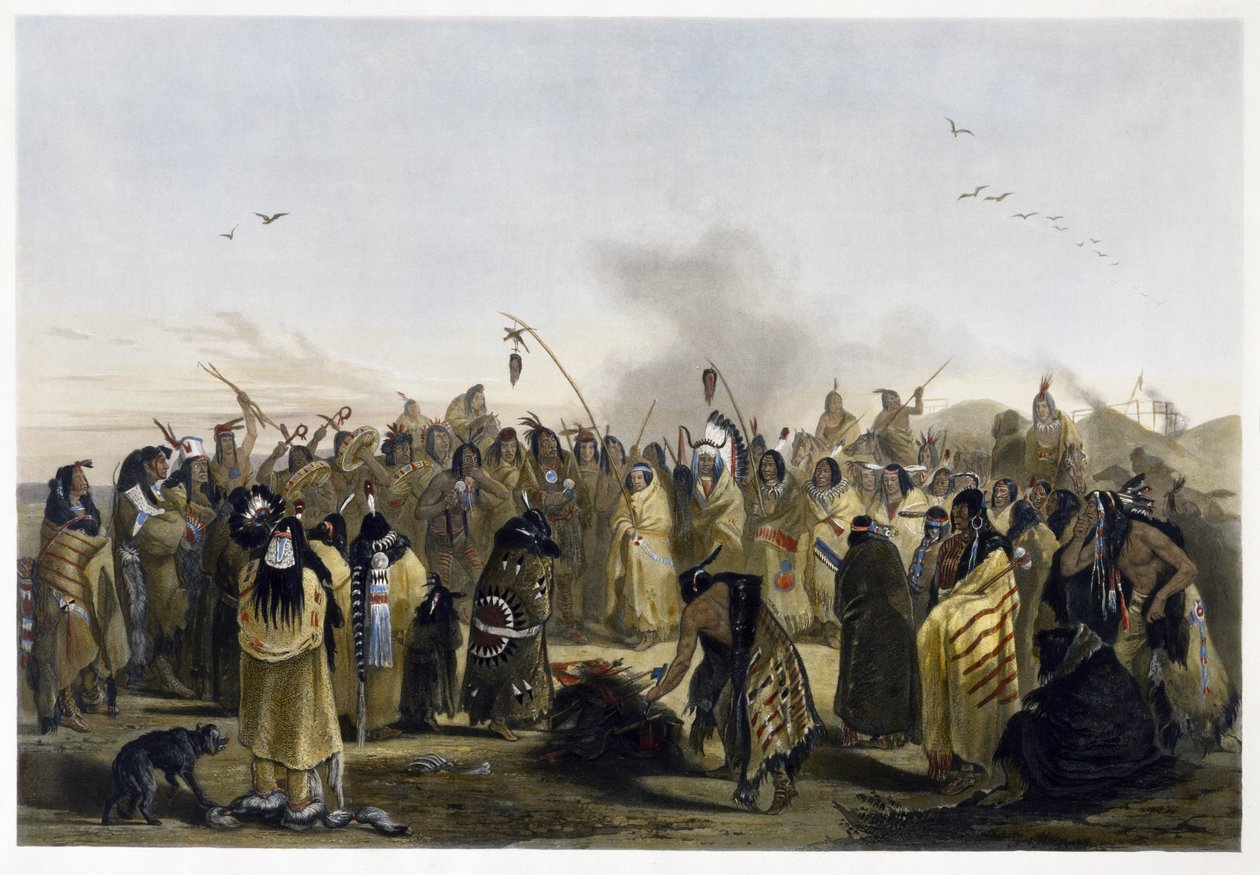 Danza dello Scalpo dei Minitarres, 1843-1844 da Karl Bodmer