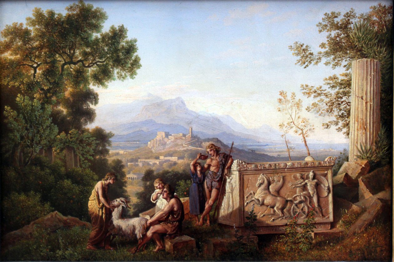 Paesaggio fantastico greco con pastore riposante da Karl Friedrich Schinkel