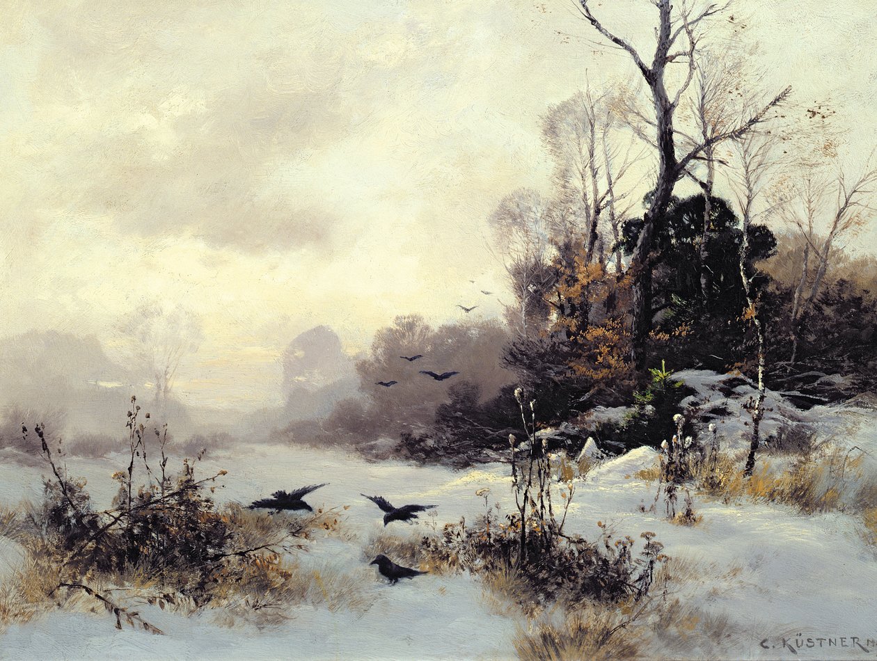 Corvi in un paesaggio invernale, 1907 da Karl Kustner
