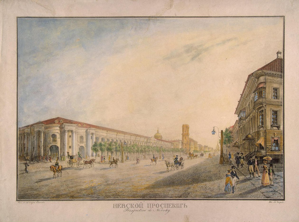 Veduta della Prospettiva Nevsky, vicino al Gostiny Dvor, San Pietroburgo, 1823 da Karl Pavlovich Beggrov