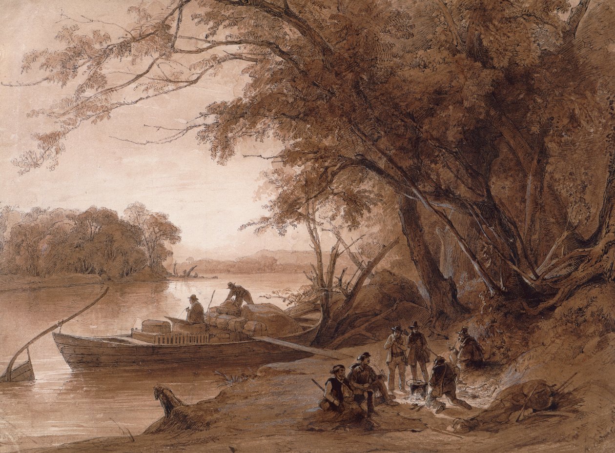 Accampamento dei viaggiatori sul Missouri da Karl Bodmer