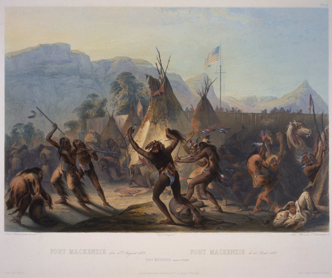 Forte McKenzie, 28 agosto 1833, inciso da Manceau und Hurliman, pubblicato nel 1842 da Karl Bodmer